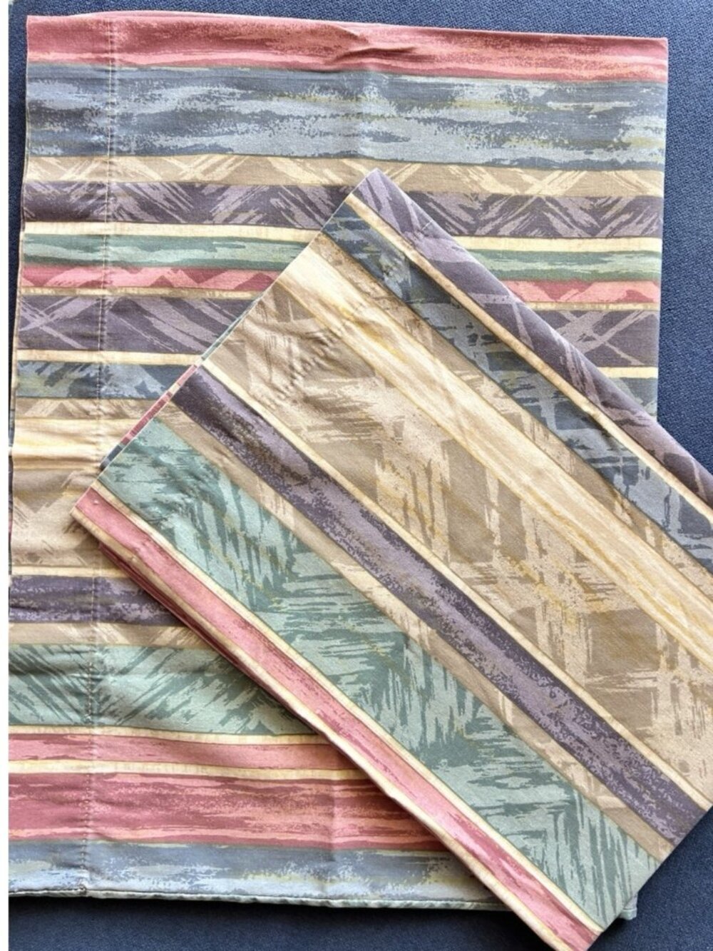 Pair SPRINGS Pillowcases Standard Poly-Cotton Purple Gold Green Stripe USA Made